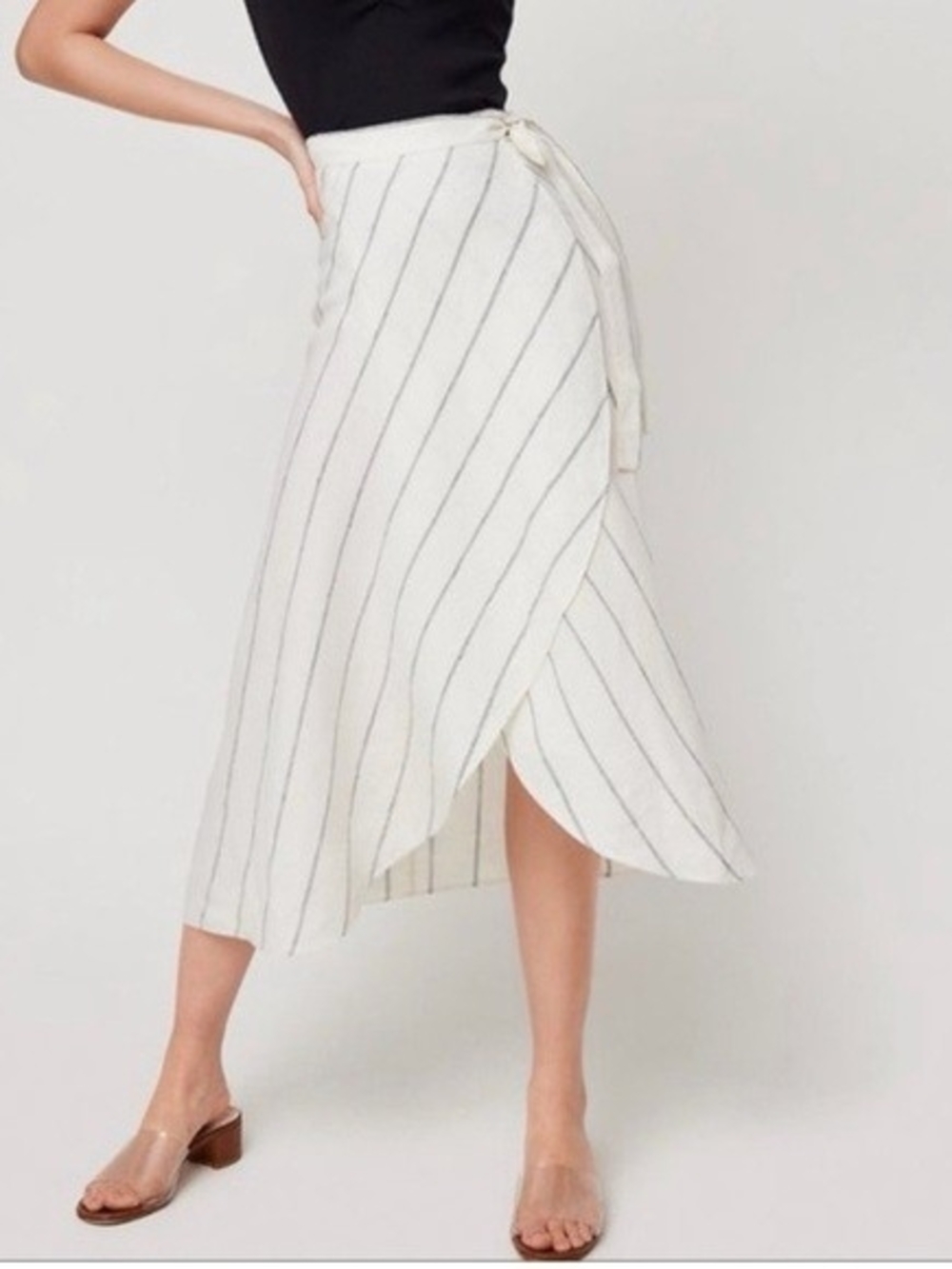 Aritzia Wilfred Striped Pursuit Faux Wrap Midi Skirt